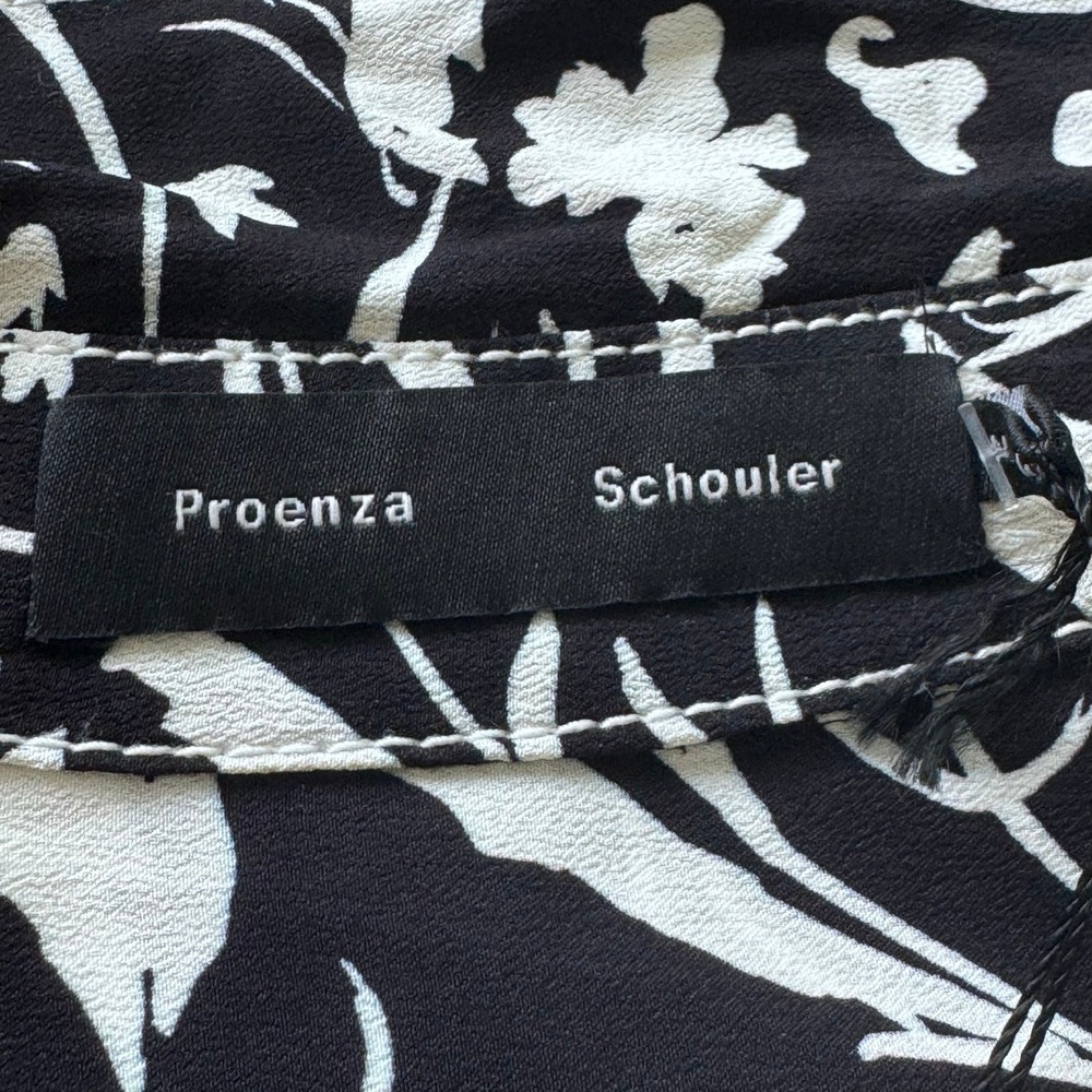 New Proenza Schouler Crepe De Chine Black White Floral Wrap Midi Dress Sz 6 - Picture 7 of 16
